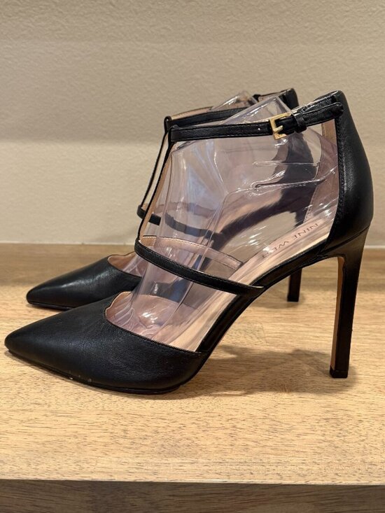 Nine West Shoes - Nine West Black Pointed Toe T-Strap Heeled Sandals Size 9.5